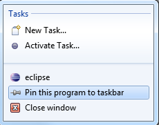 Pin Eclipse to Windows taskbar