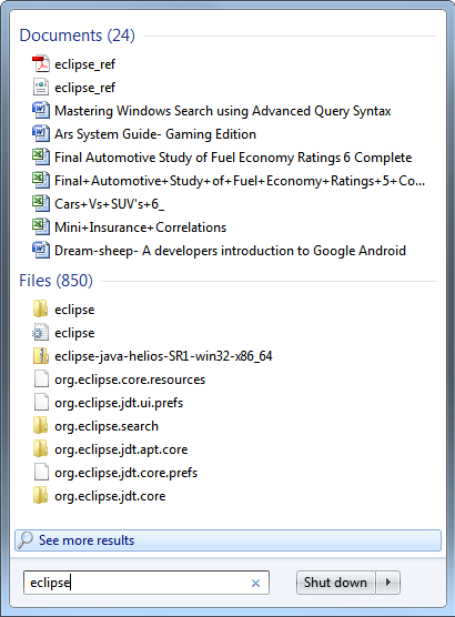 No Eclipse in Windows search